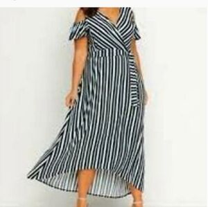 Lane Bryant Cold Shoulder Striped Maxi Dress
